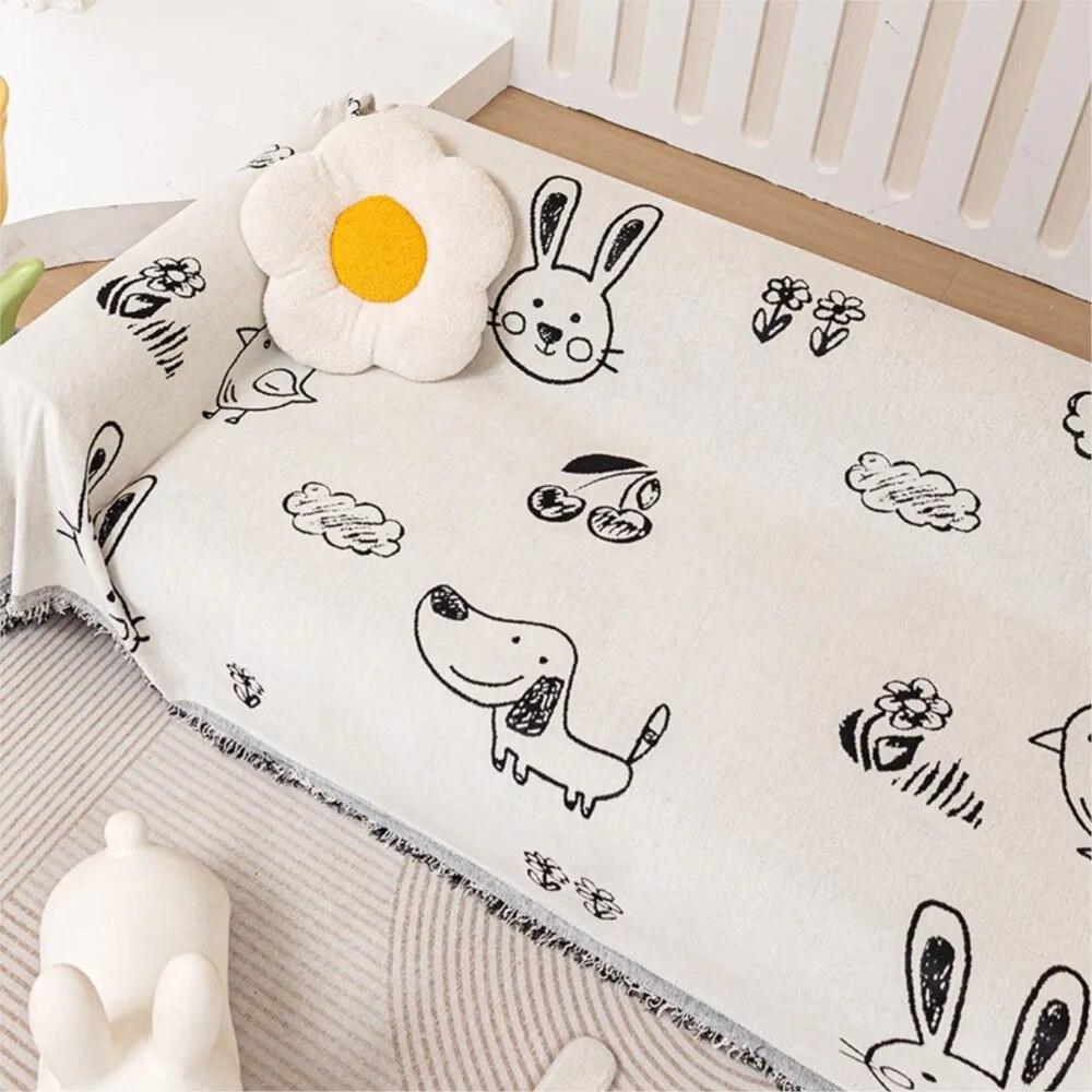 Cute Print Sofa Cover Chenille Sofa Towel Blanket Couch Cover Universal Anti-cat Scratch Sofa Cover for Living Room 1/2/3 Seater