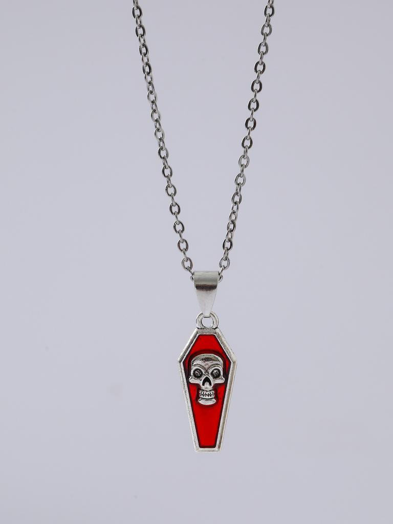 Hip-hop Punk Red Skull Cross Thorny Heart-shaped Pendant Sliver Color Chain Necklace for Women Halloween Party Goth Jewelry Gift