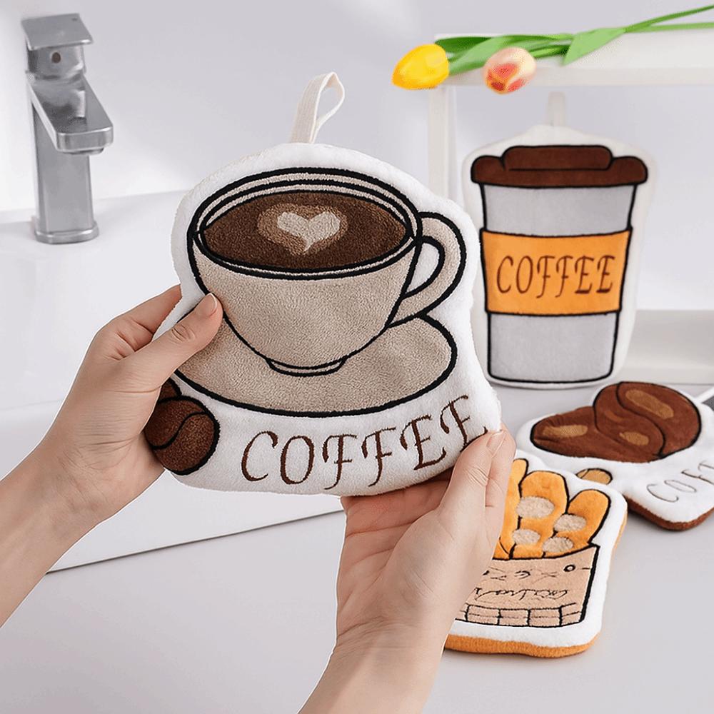 4Pcs/Set Absorbent Kitchen Hand Cloth Coffee Pattern Kitchen Cleaning Cloth Hand Towel  Kids