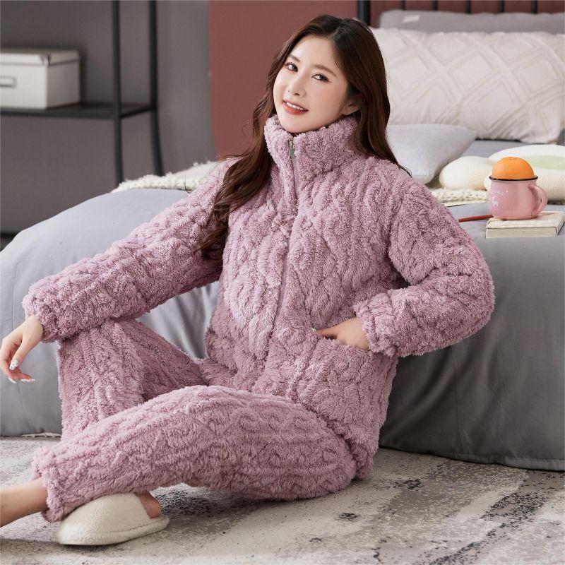 Women's Quilted Fleece-Lined Winter Pajama Set - Plus Size, Cute, Thick, Round Neck Homewear.