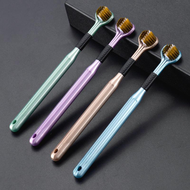 4Pcs 3D Stereo Three-Sided Toothbrush Ultra Fine Soft Hair Adult Toothbrushes Tongue Scraper Oral Care 360° Cleaning Teeth Brush