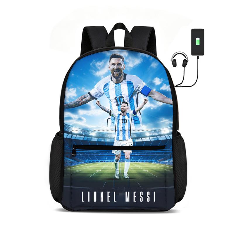 Voetbalster Rugzak M-Messi Rugzak Leren, Reizen Schooltassen Grote Capaciteit Tassen Voetbal Sport Student Rugzak