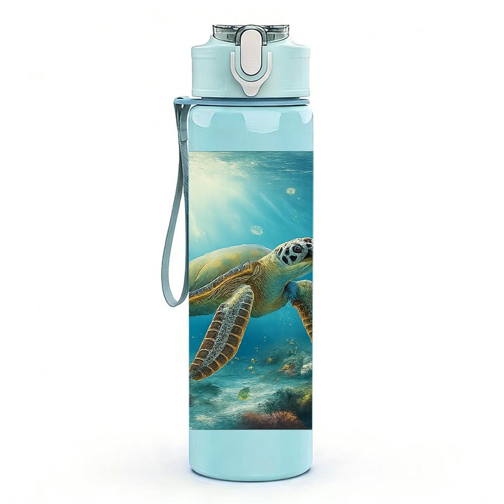 1PC Sea Turtle Underwater Ocean Print 750ml Color Plastic Sports Water Bottle Leakproof Flip Straw Lid Suitable for Sports Office Home Use