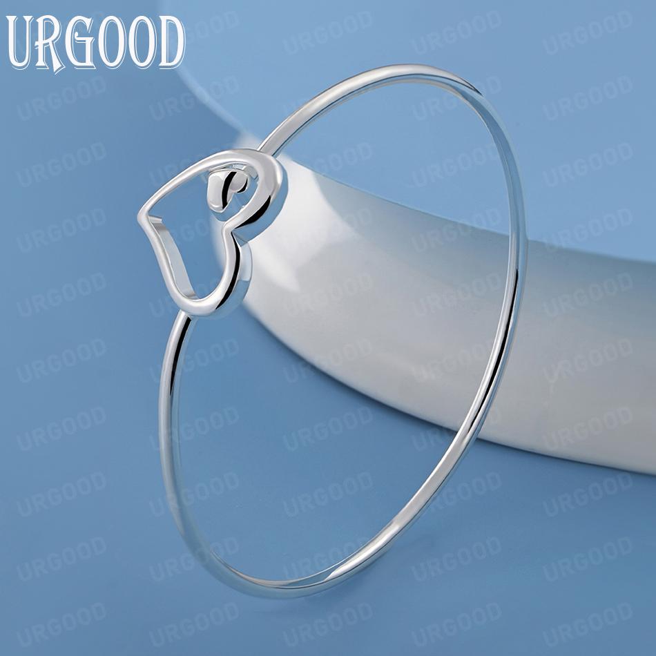 925 Sterling Silver Heart Bangle Wedding Romance Jewelry