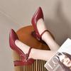 Fashion Spring New Soft Leather Simple Shallow Heels Pointed Toe Plus Size One Word Strap Versatile Soft Sole Single Shoes for Women