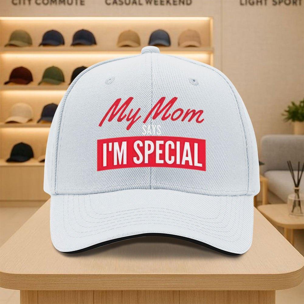 My Mom Says Im Special Black Baseball Cap Polyester Unisex Adjustable Outdoor Sports Casual Hat