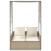 VidaXL Double Sun Lounger with Roof and Curtains Beige Braided Resin, Sunbed, Outdoor Daybed, Daybed of 4002759