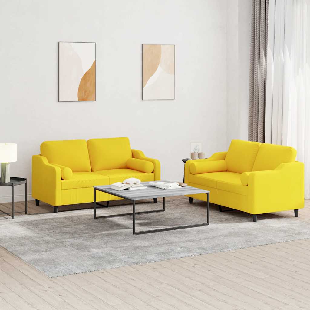 Vidaxl 2-Cz. Living Room Set With Cushions, Light Yellow, Fabric