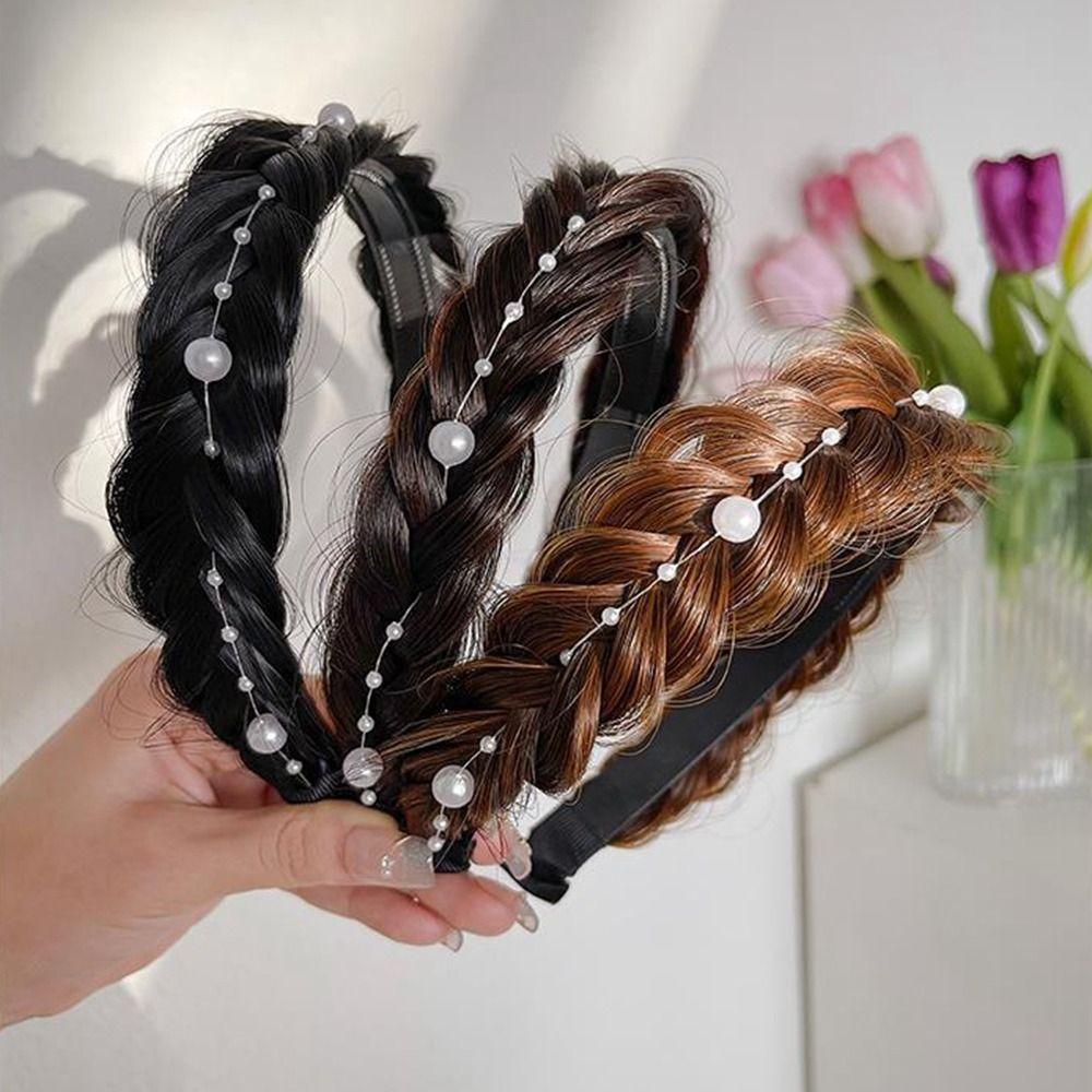 Non-slip Fishbone Braid Headband Wide Women Hair Hoop Retro Korean Head Wrap  Girl