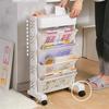 Mobile Bookshelf with Wheels Multi-layer Storage Basket Large Capacity Rotatable Removable Practical Plastic Organizer Shelfs