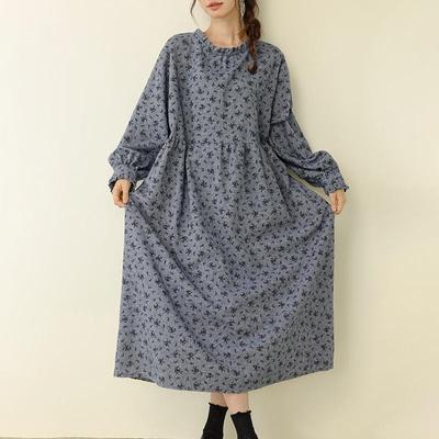 Japanese Mori Girl Floral Long Sleeve Loose Plus Size Autumn Dress