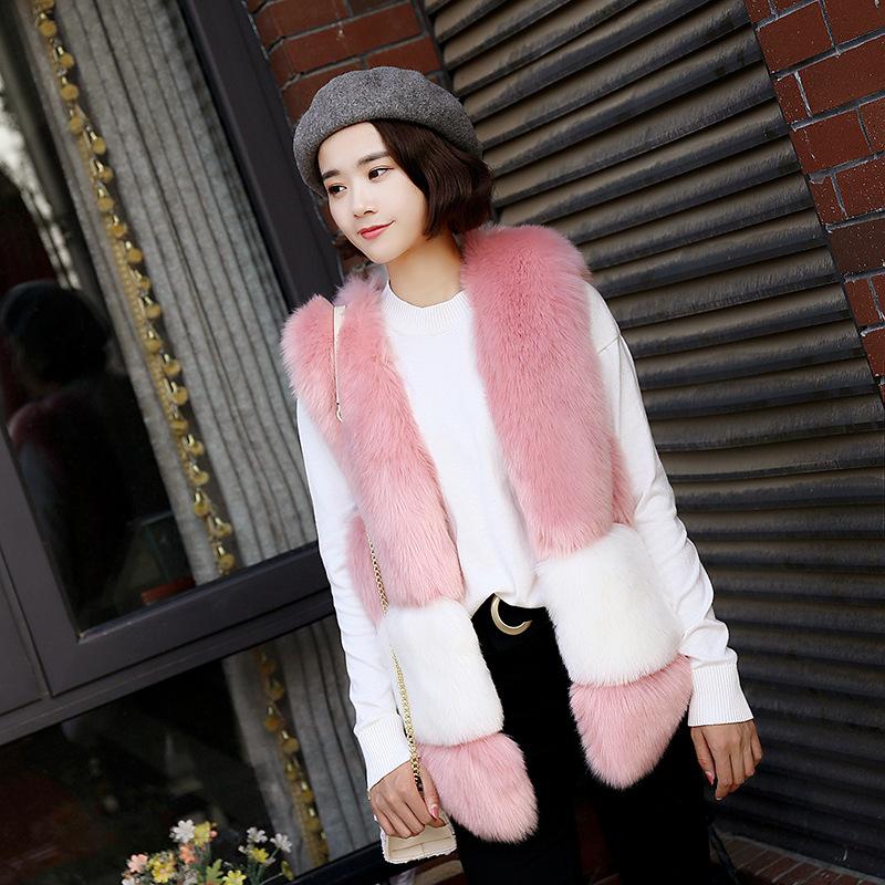 Autumn and winter new artificial fur vest women's leather splicing