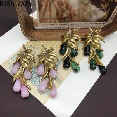 NISHIZAWA Leaf Grape Earrings for Women Palace Style Medieval Fashion Jewelry Elegant Hyperbole Luxury Sweet Aretes De Mujer