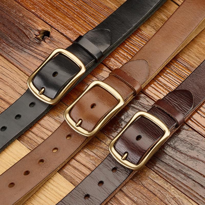 Handmade Retro Leather First Layer Cowhide Belt Men'S Pin Buckle Belt Copper Buckle Men'S Middle-Aged And Young Belt Trendy Personality
