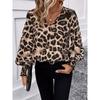 Mode V-Ausschnitt Leopardenmuster Langarm Damen Bluse Locker Lässig Büro Einfach Chiffon Hemd Lässig Einfach Streetwear Elegantes Oberteil Kleidung