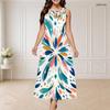 Women Plus Size Round Neck Triple Keyhole Cutout Sleeveless Printed Maxi Dress