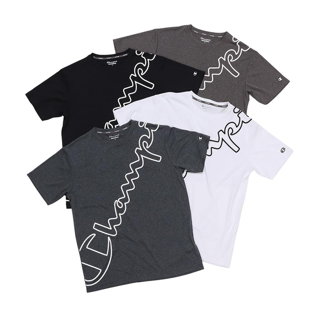 Champion Short Sleeve Crew Odor UV Graphic Logo Size L Men's T-Shirt, Neck, Antibacterial, Resistant, Quick-Drying, Protection, Print, Black,