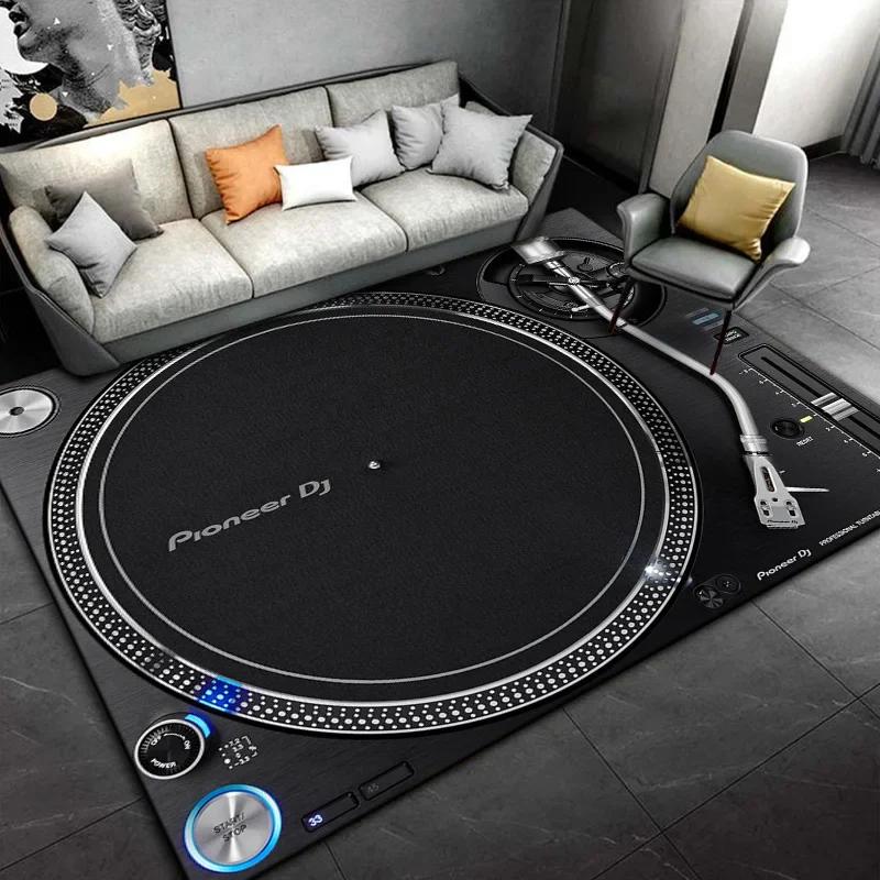 Living Room, Bedroom, Office,Black Carpet, Retro Disc Player Vinyl Records Pattern Carpet, Stain-resistant Carpet, Fast Delivery