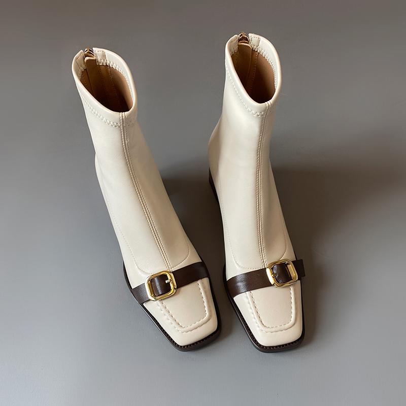 Móda Zimní Dámské Kotníkové Boty Módní Čtvercová Špička Krátké Kotníkové Boty Dámské Elegantní Silné Podpatky Botas Mujer