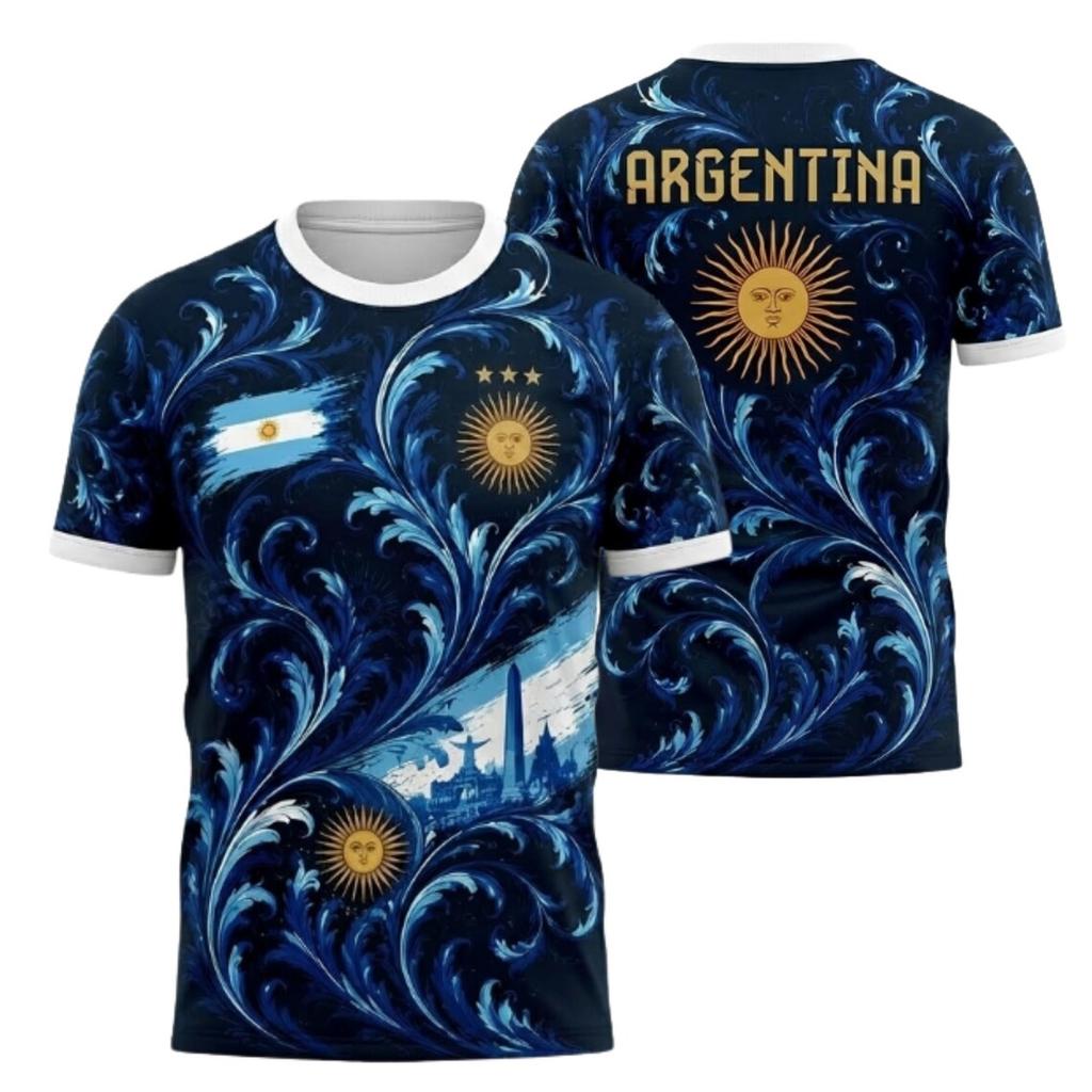 T-shirt da Uomo a Maniche Corte con Stampa Bandiera Argentina per Allenamento Sportivo Fitness