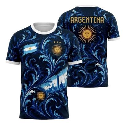 Summer New Argentina Flag Print Men's Women's Commemorative Football Sports T-shirt Men's Training Fitness Short Sleeved T-shirt