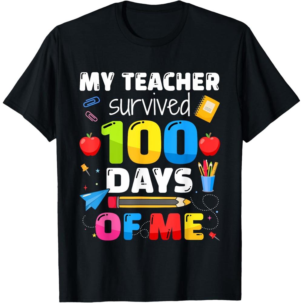 Teacher survived 100 days of me for 100th day school student T-Shirt XXL чёрный