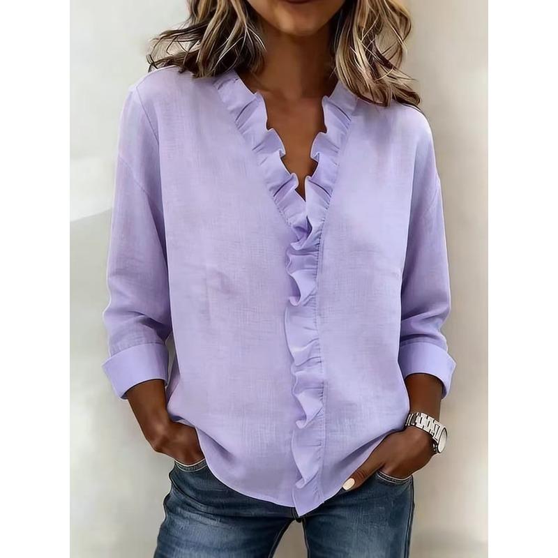 Spring Women's Fungus Edge Long Sleeve Cotton Shirt