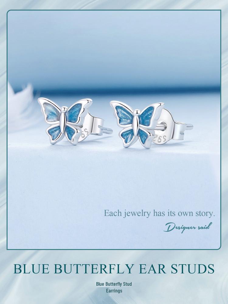 Avle Blue Butterfly Earrings: Versatile S925 Sterling Silver, Platinum-Plated