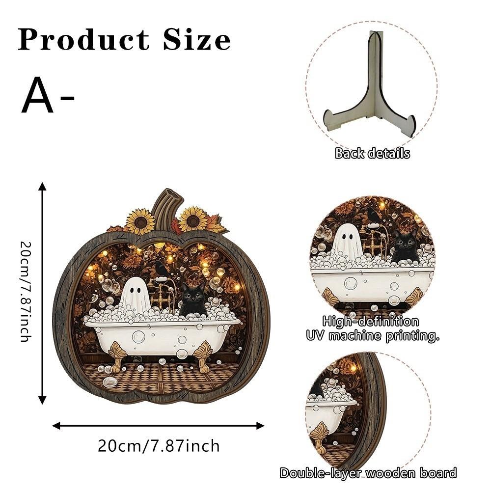 2D Flat Desktop Decoration Wooden Halloween Decorative Plate Funny Pumpkin Ornament Home