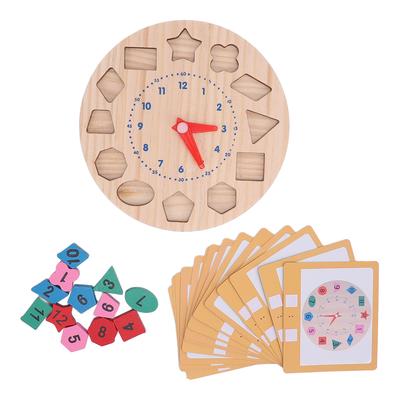 Ceas din lemn cu forme și culori pentru sortat, set de activități pentru învățarea orei, blocuri numerice educative