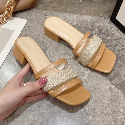 Sandales d'été 2024 pour femmes, à bout ouvert, simples, à tête carrée, grande taille, à talons épais, chaussures de mode à talons bas pour femmes