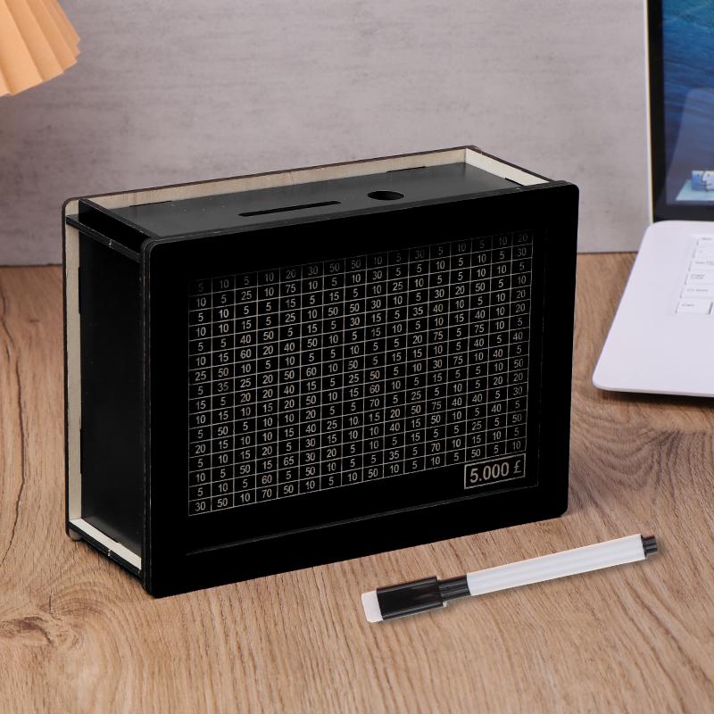 Svart gjenbrukbar sparegris med penger Målteller sparegris Gjør-det-selv-sparekassehåndverk Hjem for hjelper vanen med å spare