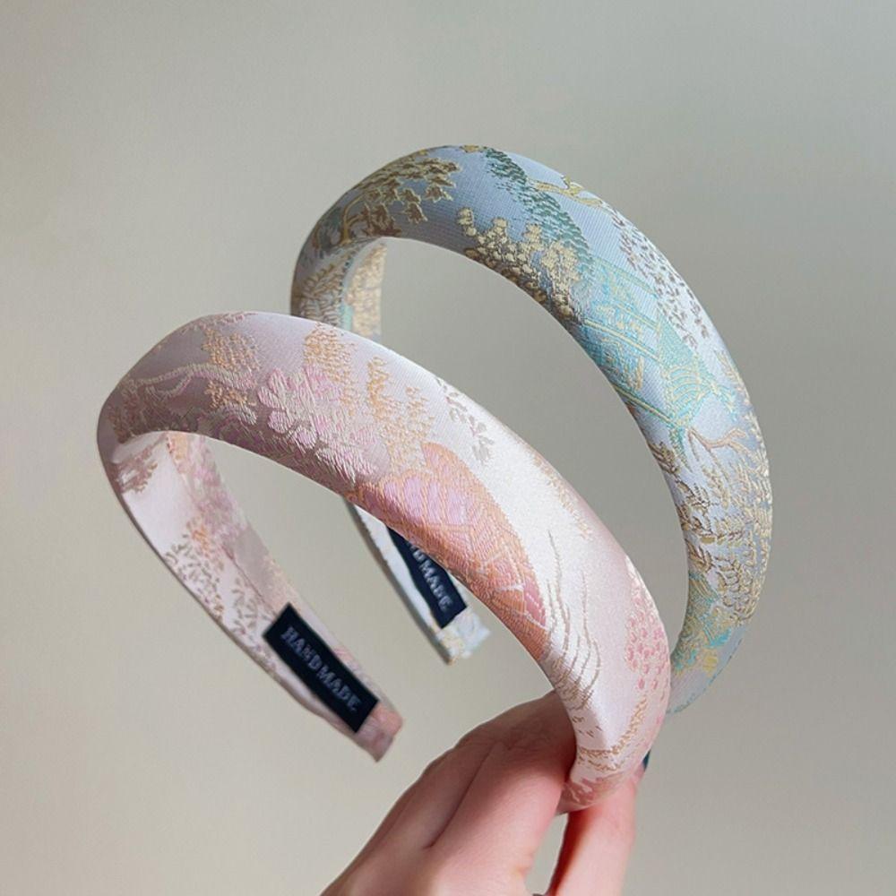 Elegant Satin Jacquard Hair Hoop Retro Exquisite Headband Chinese Embroidery Headband Girls