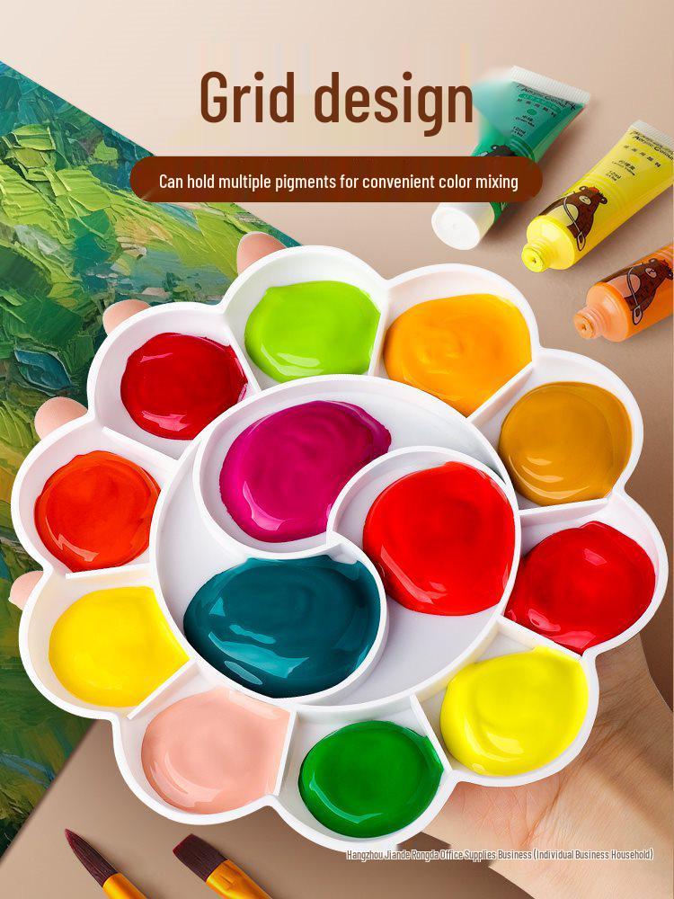 Large Plum Blossom Palette for Art Students - Thickened Mixing Dish for Children's Gouache & Watercolor