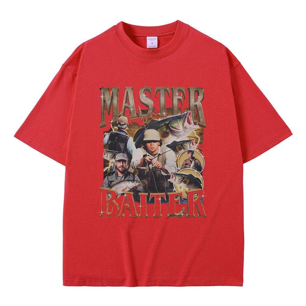 Master Baiter Fisch Angeln Lustiges Meme T-Shirts Herren Damen Lässig Vintage Baumwolle Kurzarm Übergroßes T-Shirt Streetwear Unisex