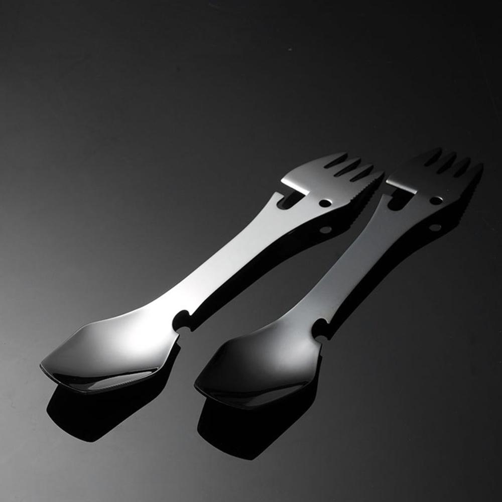 

Открывалка для консервных банок для кемпинга и пеших прогулок, портативная многофункциональная вилка из нержавеющей стали, ложка, посуда