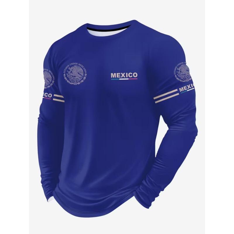 Mexiko Adler Druck T-Shirt für Herren Mode Bequemes Baumwolle Langarm-T-Shirt Lässiger Rundhals Pullover Herbst Lockere Herren Oberteile