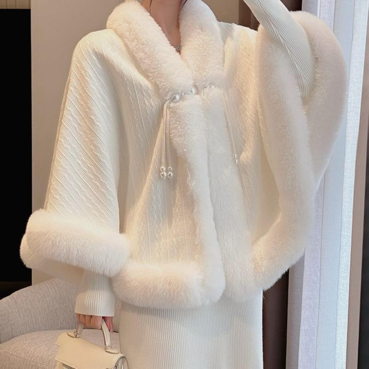 

Плюшевая и Утепленная Новая Накидка, Шаль, Темперамент Ципао, Высококлассная Осенне-Зимняя Теплая Куртка, Плюш бежевый