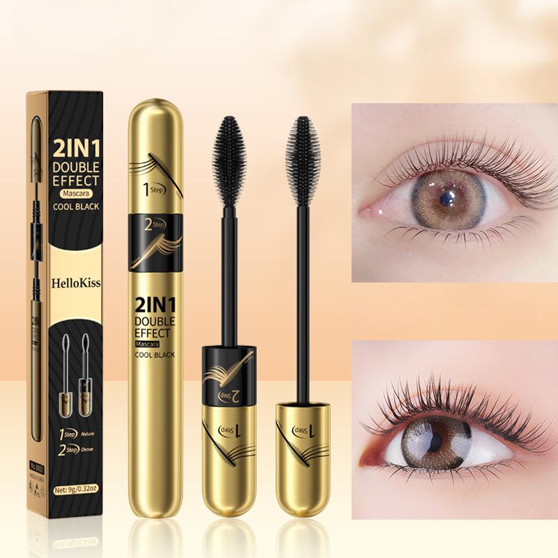 Mascara double effet noir froid, imperméable, résistant aux taches, long, épais, bouclé et résistant à la transpiration