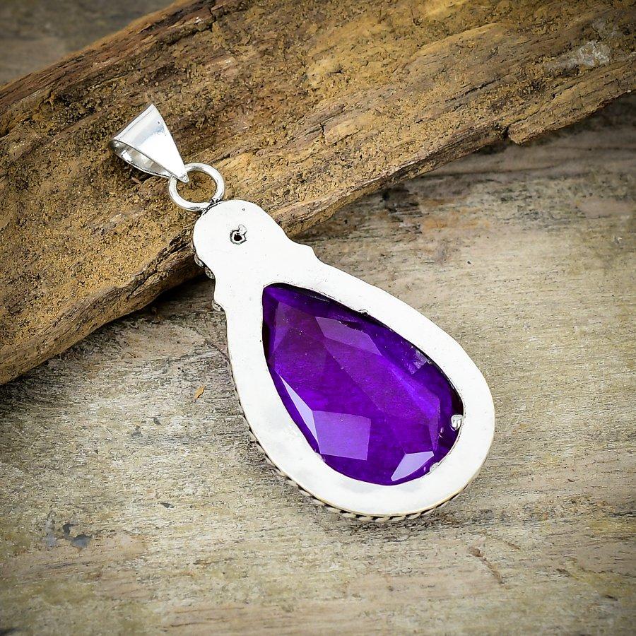 Pink Amethyst, Garnet Gemstone 925 Sterling Silver Jewelry Pendant 2.36" M-190