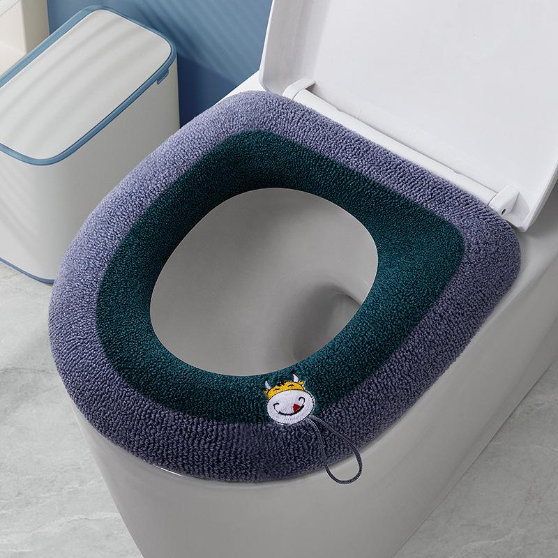 

Cross border dropshipping knitted toilet seat cushion toilet O-shaped knitted toilet seat cover washable embroidered handle toilet seat Pack of 1