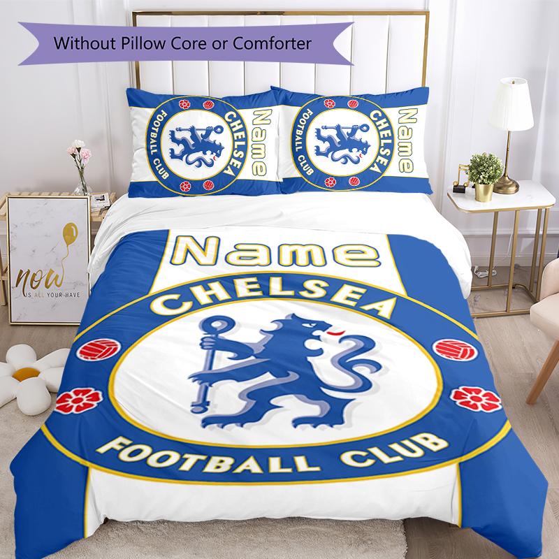 3pcs Custom Name Chelsea F.C Bedding Set Duvet Cover Closure Includes 1 Duvet Cover & 2 Pillowcases for All Seasons Bedroom Decor