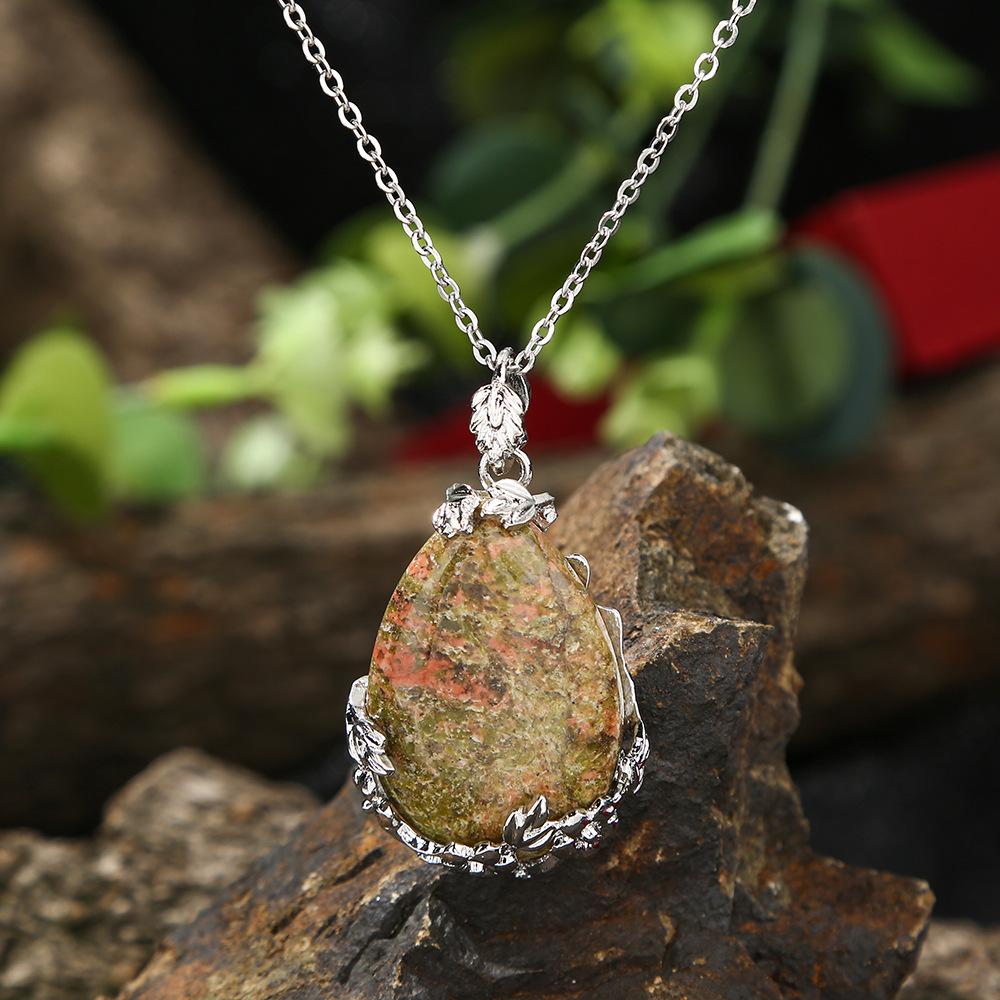 1pc Fashion Sweater Chain Teardrop-shaped Natural Stone Rose Necklace Ladies Pendant Jewelry Gifts