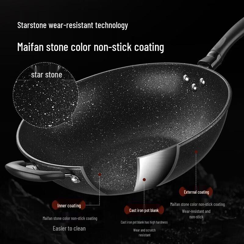 MAXCOOK Self-Standing Anti-Scald Non-Stick Iron Wok 34cm