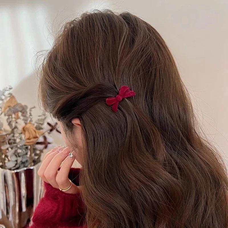 Mini Red Velvet Bow Hair Clips Little Girls Sweet Candy Color Velvet Small Bow Knot Hairpins Hairgrips Barrette Hair Accessories