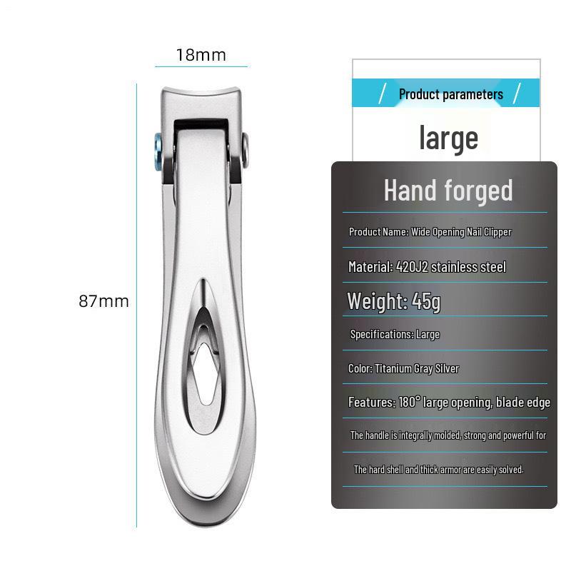 Stainless Steel Wide-Jaw Nail Clippers with Powder Die-Cast Finish for Manicure and Trimming