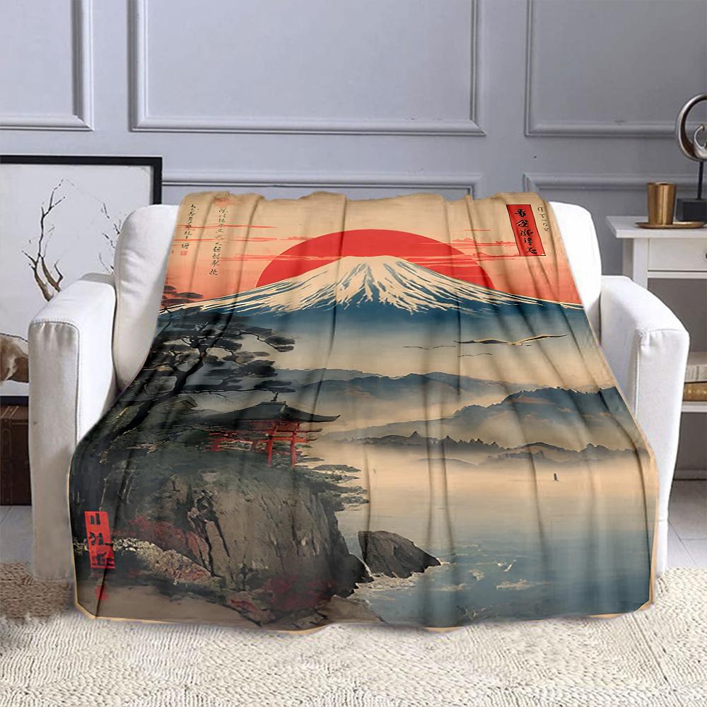 Mount Fuji with Sunrise Scene Patterned flannel blanket perfect for the bedroom living room, sofa, or a little nap