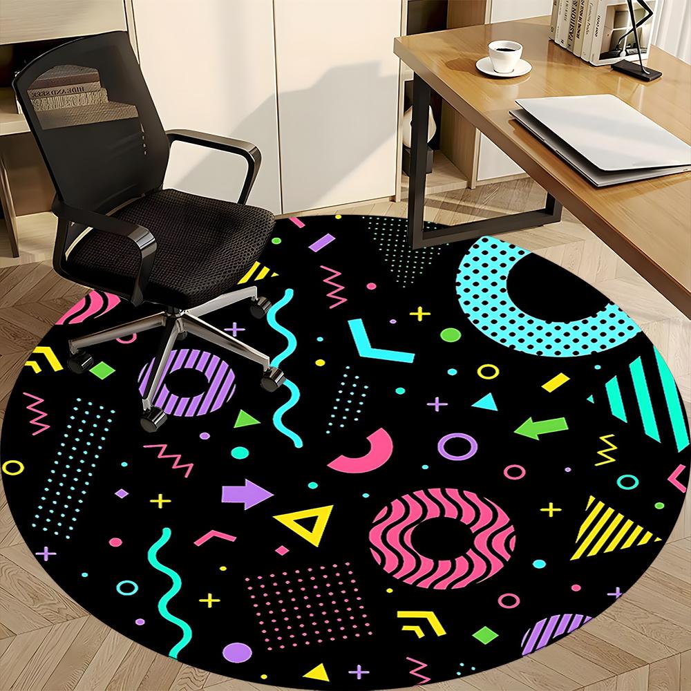 1pc Geometric Patterns Office Round Area Rug, Indoor Mat Suitable ForOffice, Under Office Chairs Bedroom Living Room Home Decor, Room Decot018