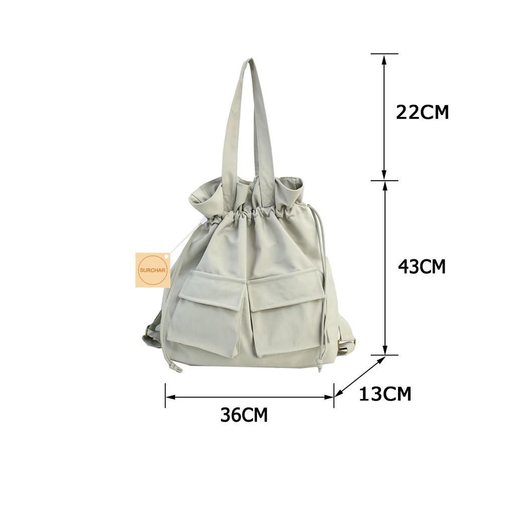 SURCHAR Drawstring Tote Bag, Nylon Backpack, Women's, Handbag, Shoulder Bag, 2-Way, Lightweight, Large Capacity, Casual, Solid Color, Stylish, Cute,