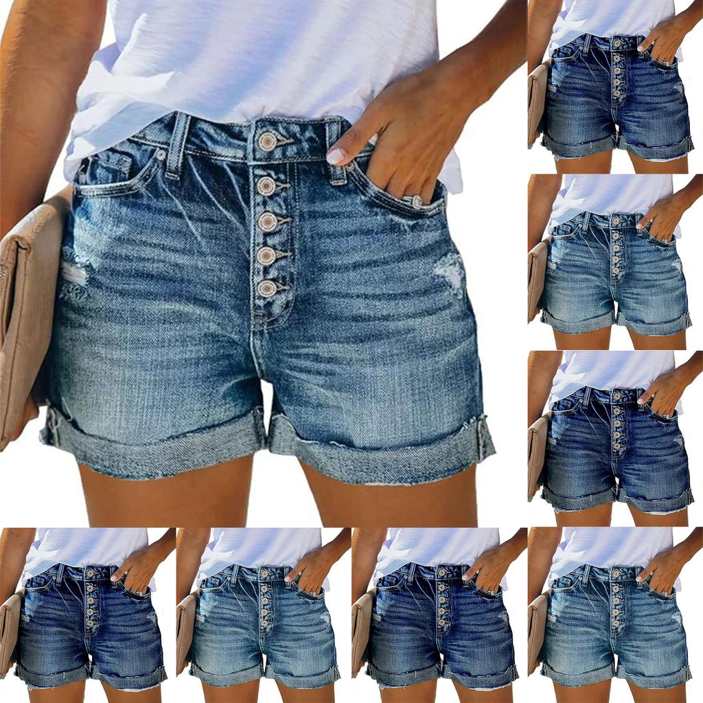 Ladies' Casual Hole  Versatile Fashionable Denim Shorts